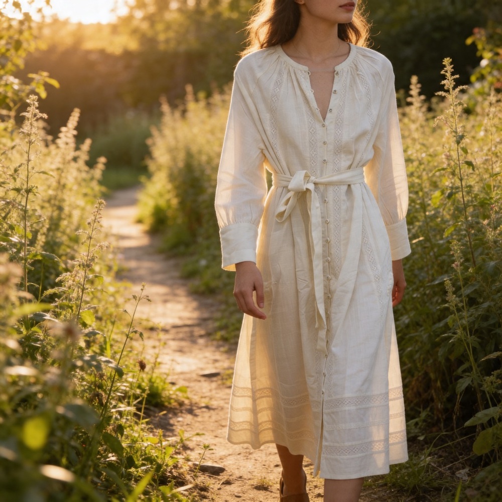 Spell Cream oversized buttoned up belted long sleeve dress XS